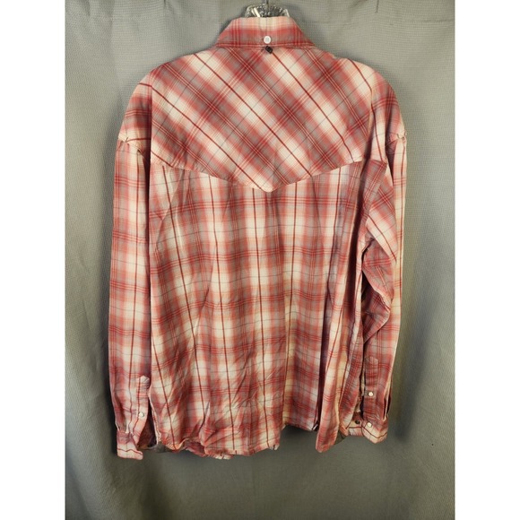 Rafter C Pearl Snap Shirt Men Large Red Plaid Western Button Up Long Sleeve - Picture 2 of 6